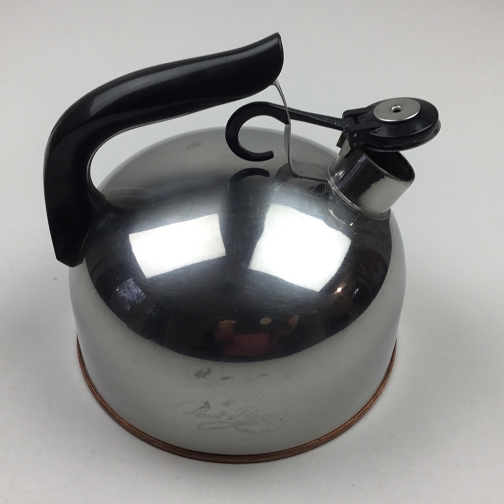 Vintage Paul Revere Ware 2 Qt Copper Bottom Whistling Tea Kettle Pot Stainless